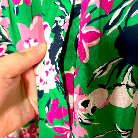 NWT J Crew Green Pink Floral Cotton V Neck Ruffle Pocket Maxi Dress Sz 12 - Picture 7 of 7